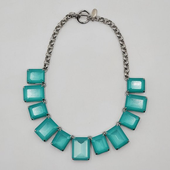 Ann Taylor Silver Aqua Faux Moonstone Bib Necklace - Picture 7 of 16